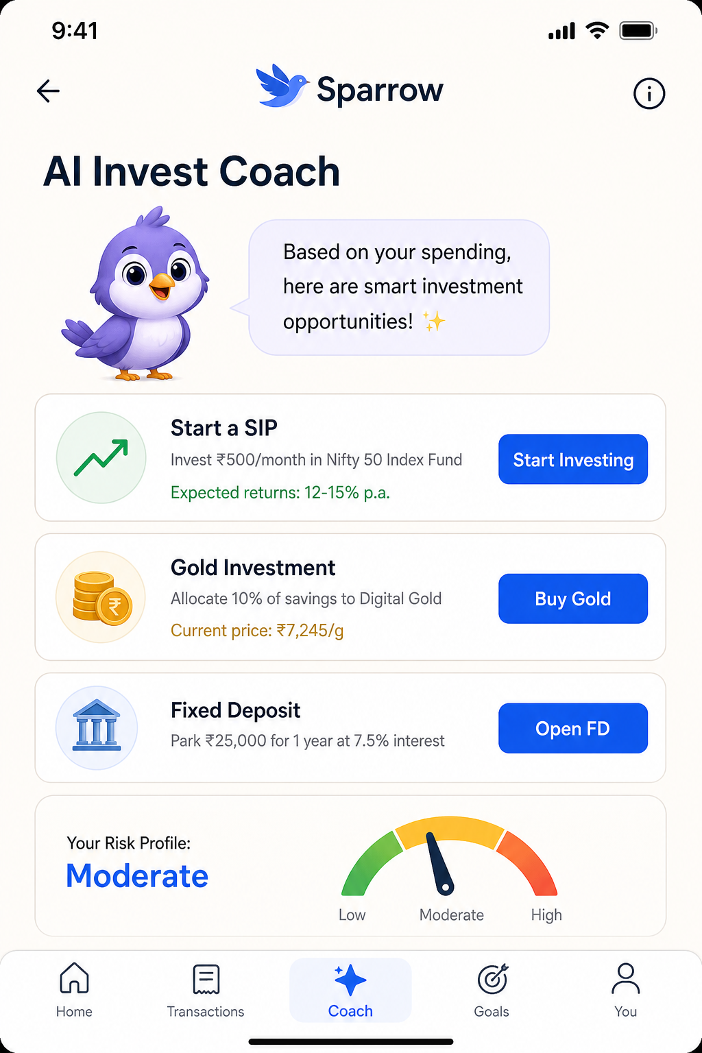 Mockup for AI Invest Coach