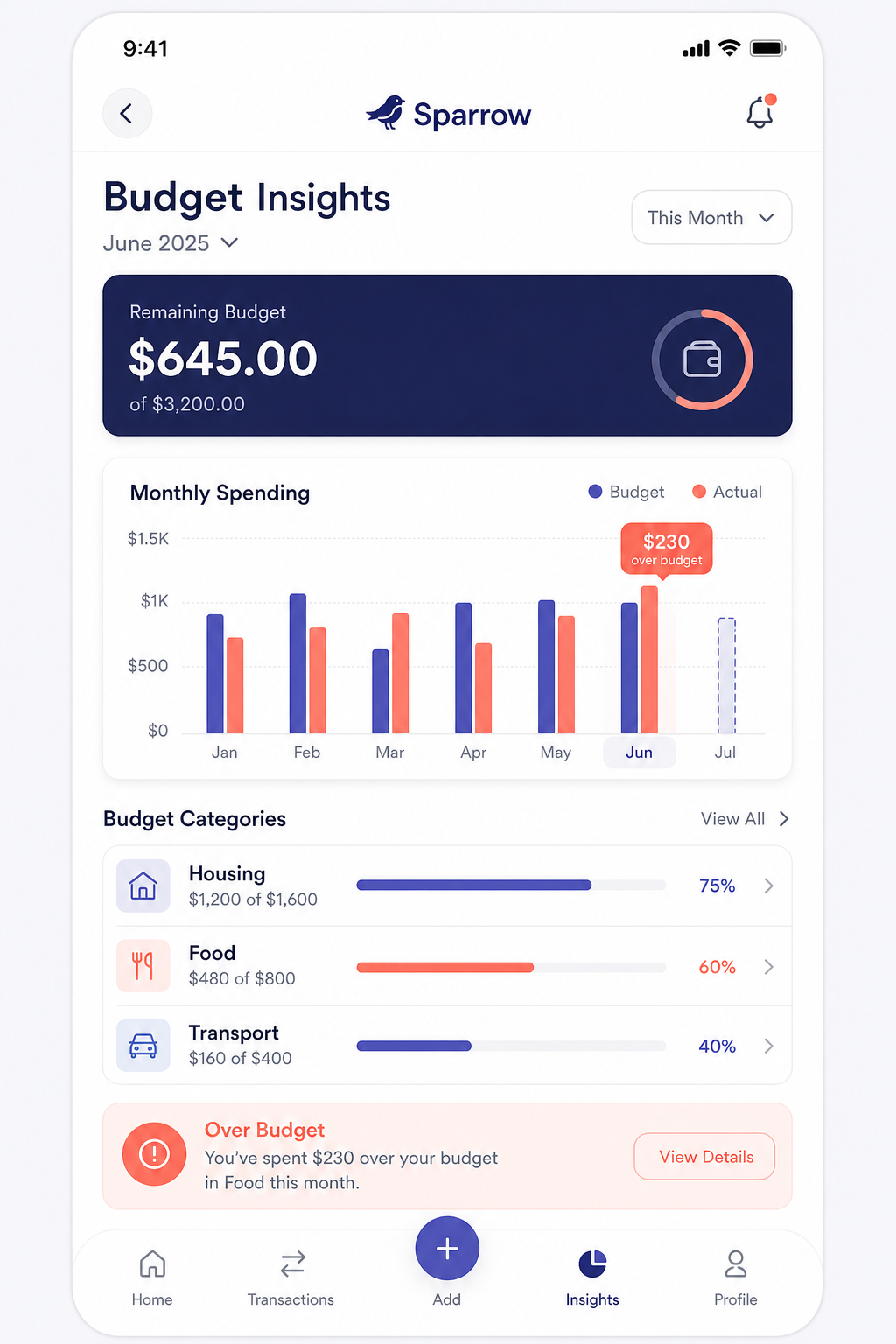 Mockup for Budget Insights