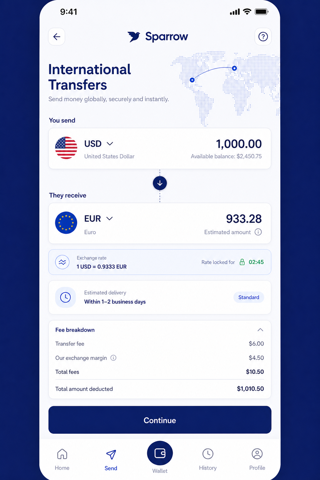 Mockup for International Transfers