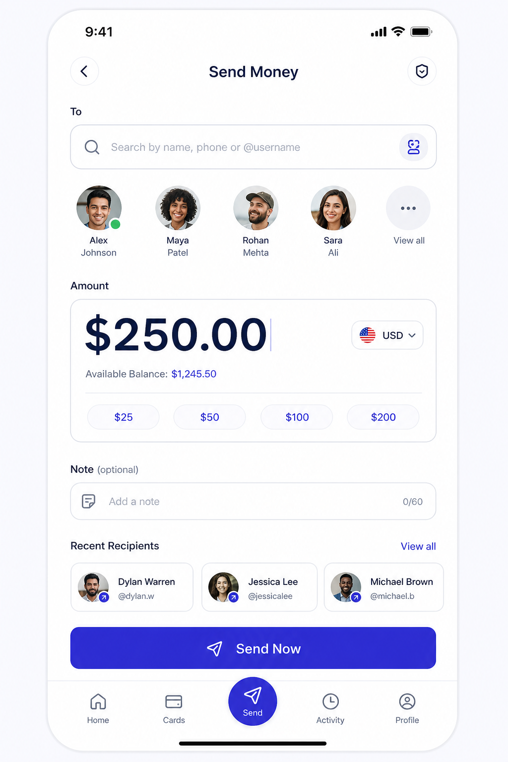 Mockup for Send Money