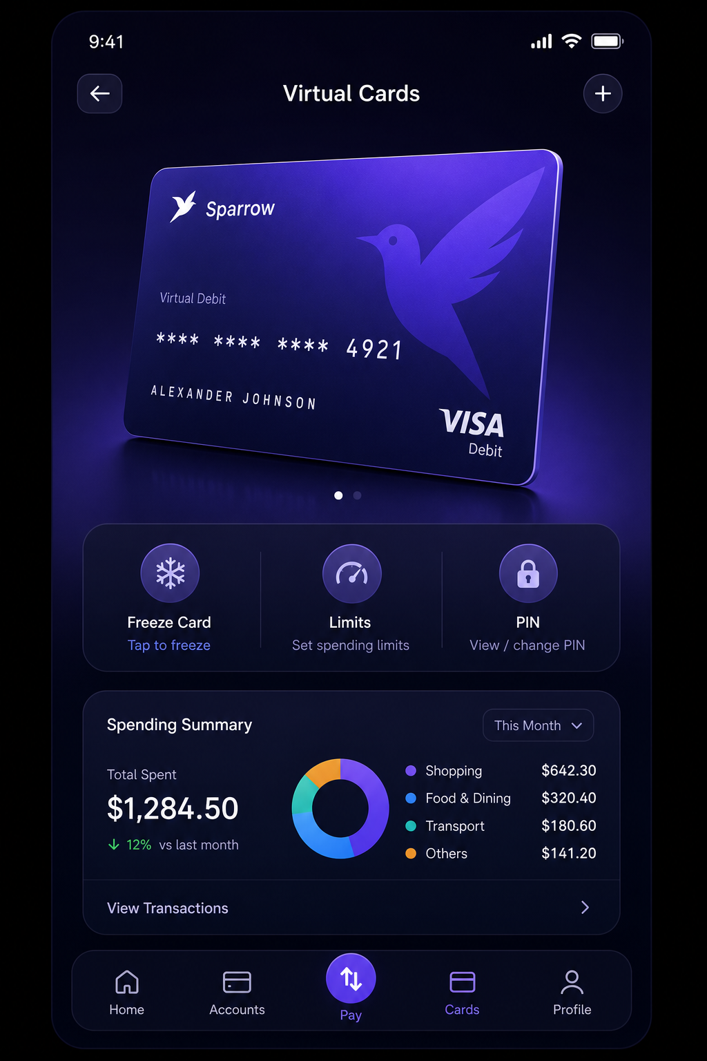 Mockup for Virtual Cards